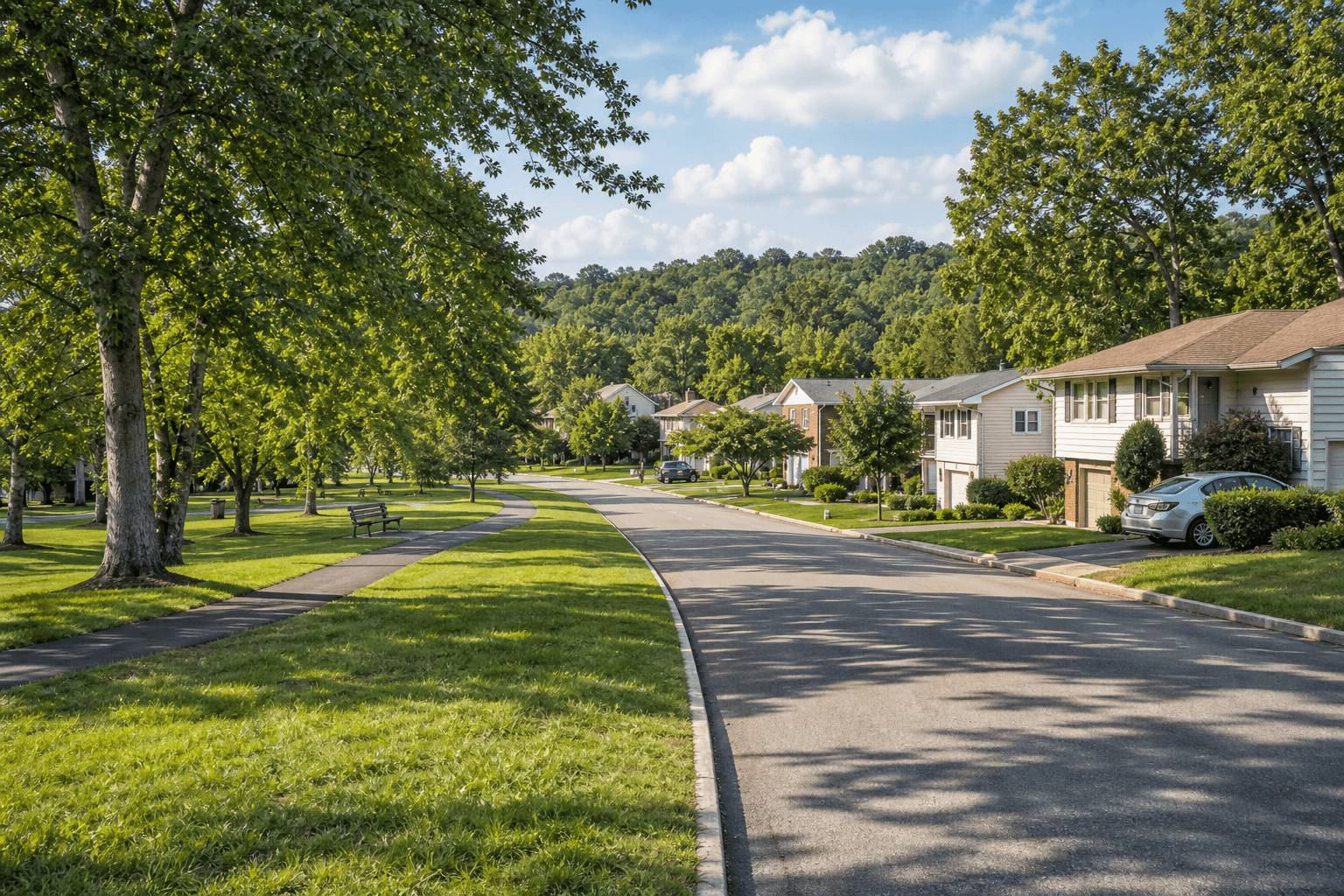 Practical Crompond residential street with mid-century homes and mature trees
